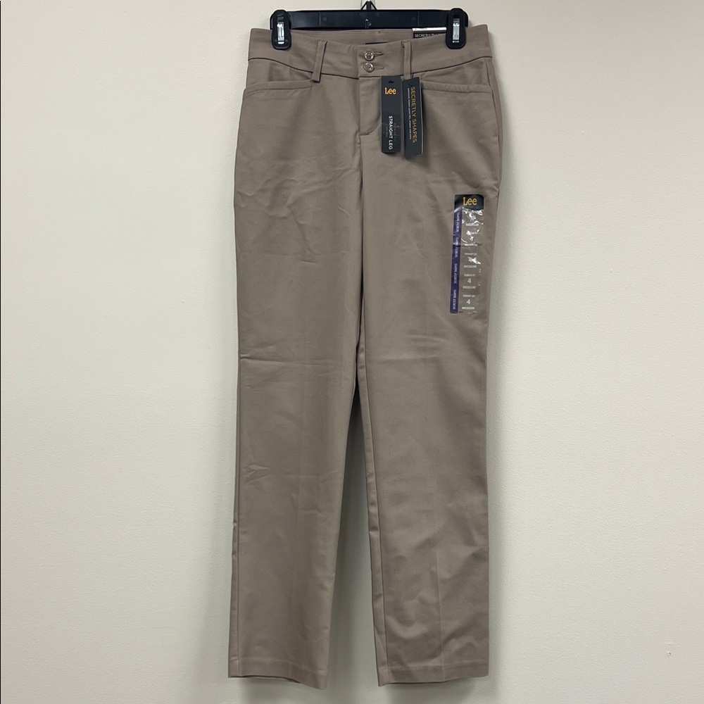 NEW Lee Khaki Tan Regular Fit Straight Leg Midrise Secretly Shapes Pants 4